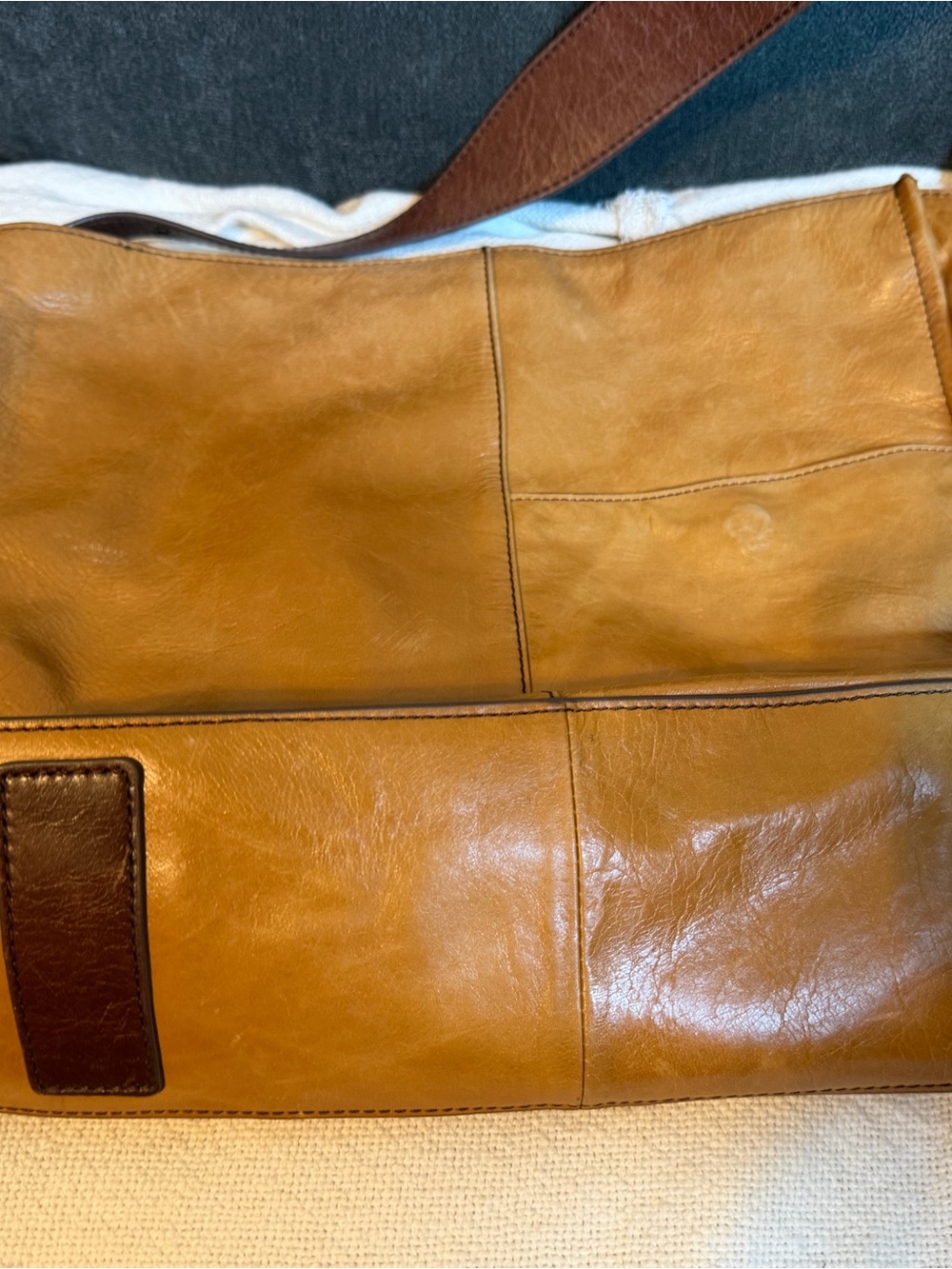 HOBO Caramel Leather Shoulder Bag with Contrast Strap - Picture 2 of 7
